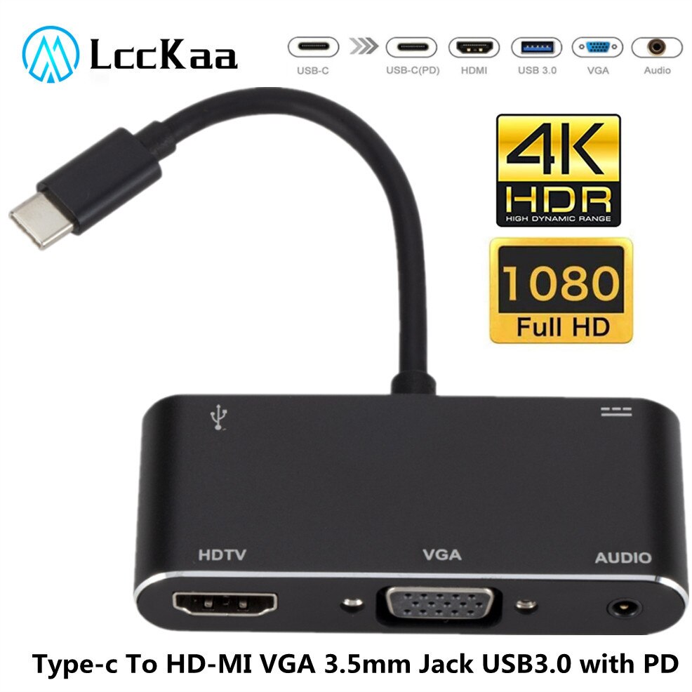 LccKaa 4K -C to HDMI-ȣȯ VGA USB 3.0  1080P  3.5mm  USB 3.0, PD  MacBook Pro Ʈ ȭ